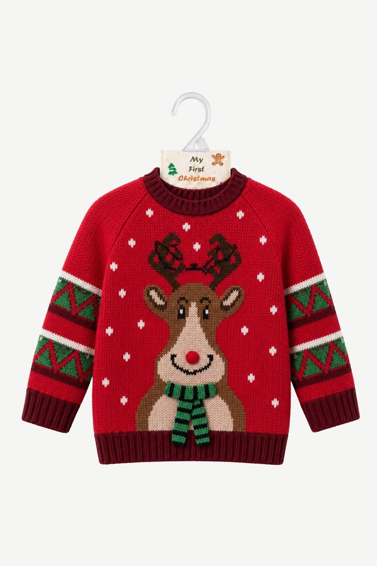 KNITTED SWEATER REINDEER SCARF red